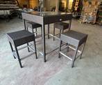 Angxelo wicker bartafel met glas + 4 krukken, Ophalen, Kunststof, Met voetsteun, Zo goed als nieuw