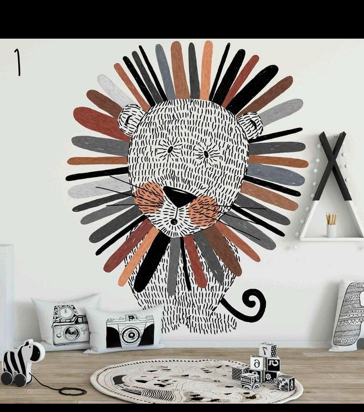 Behang Leeuw - 170x140cm - Kinderkamer Decoratie, Kinderen en Baby's, Kinderkamer | Inrichting en Decoratie, Zo goed als nieuw