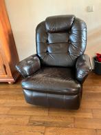 Zwaar bruin leren relax schommelstoel,, Ophalen, Gebruikt, 75 tot 100 cm, Leer