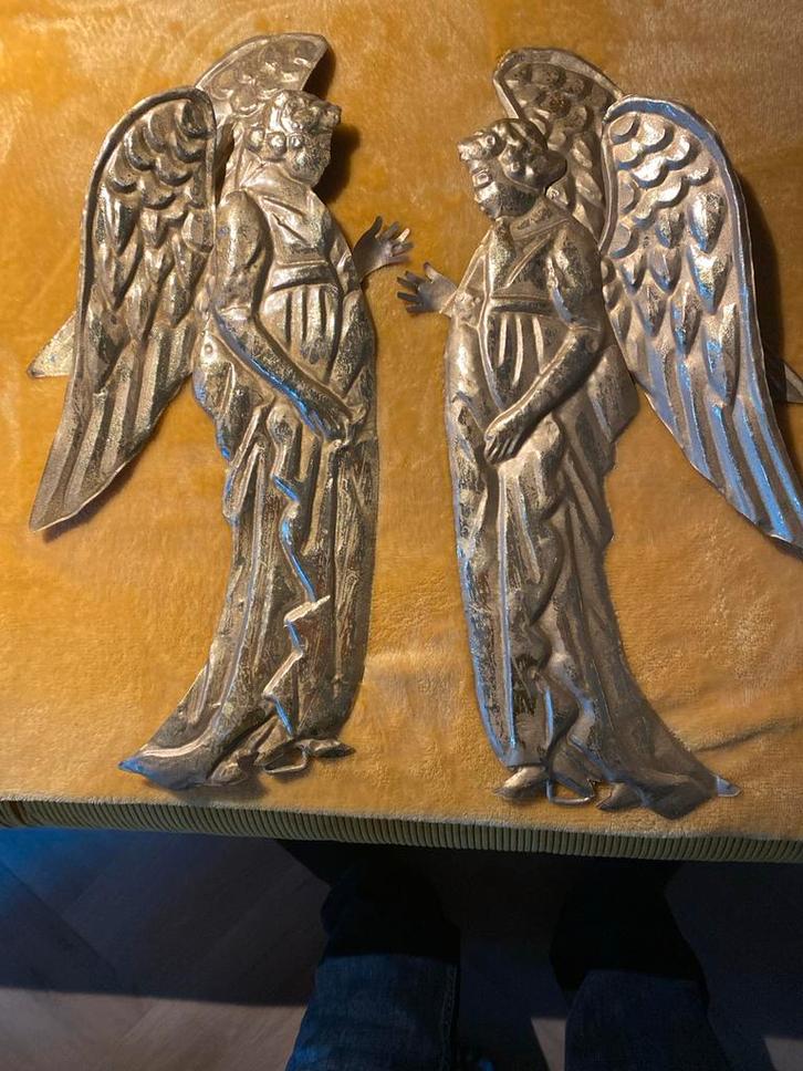 Kerstengelen Set - Blik met Goudaccenten - 44cm, Antiek en Kunst, Curiosa en Brocante, Ophalen