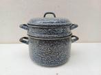 Emaille Donker grijs gewolkte steelpan 39812, Antiek en Kunst, Antiek | Emaille, Ophalen of Verzenden