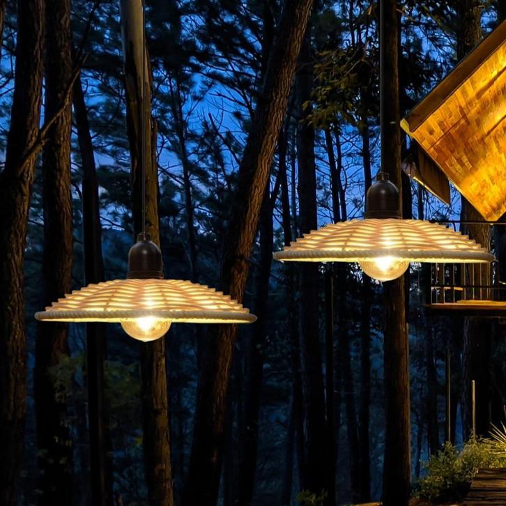 2-delige Boho Rotan Hanglamp - Batterijlamp; Waterdicht, Huis en Inrichting, Lampen | Hanglampen, Nieuw, Minder dan 50 cm, Stof