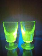 Paar zeldzame zware vintage mangaanglas goblets, Antiek en Kunst, Antiek | Glas en Kristal, Ophalen of Verzenden