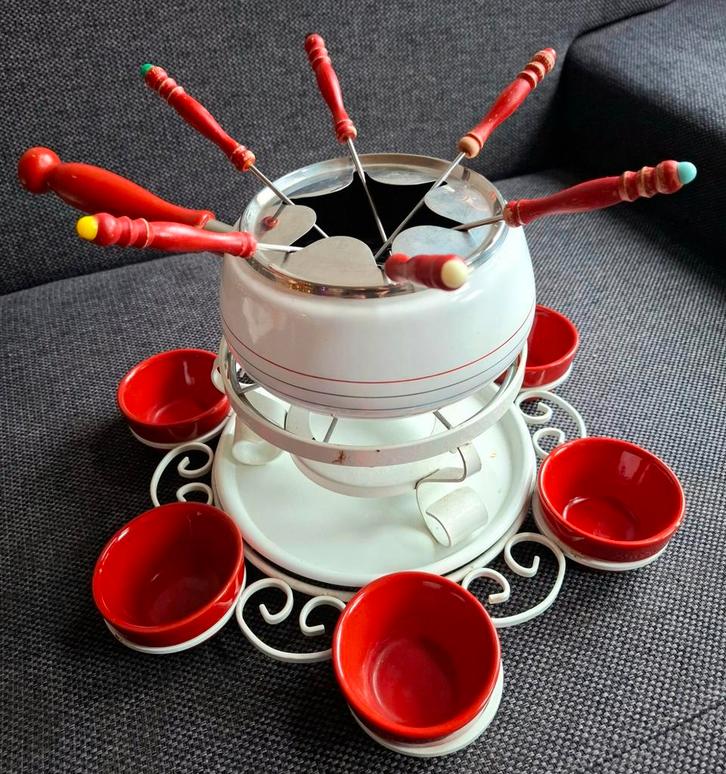 Vintage Retro Fondueset in goede staat, Witgoed en Apparatuur, Fonduesets, Gebruikt, Fondueset, Brander, Ophalen
