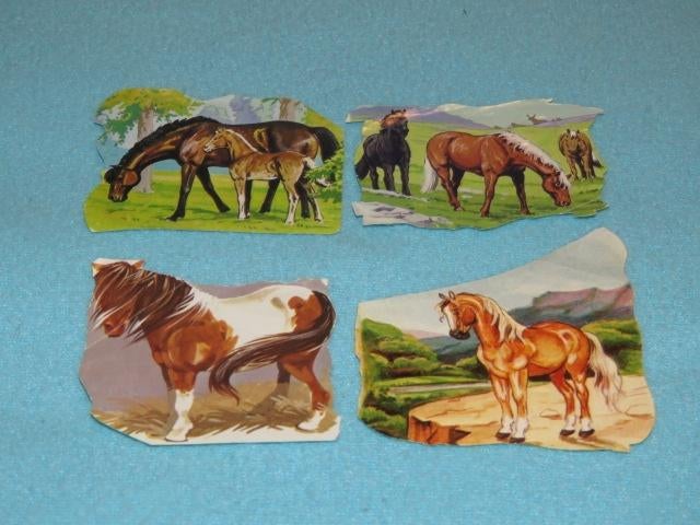 4 oude vintage poesieplaatjes paarden 1, Ophalen of Verzenden