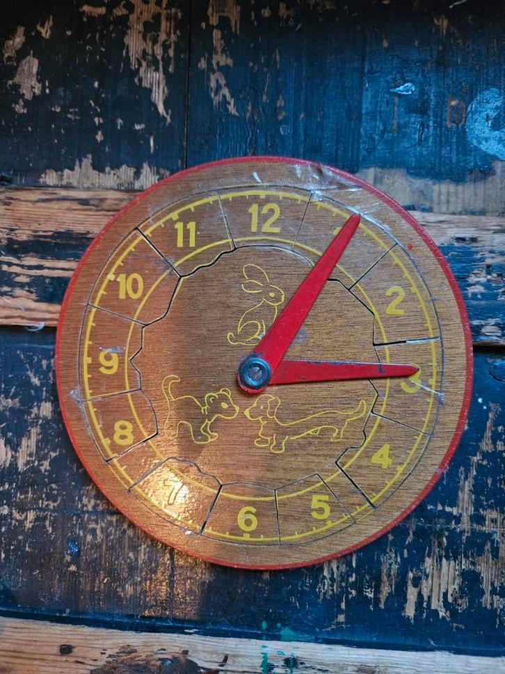 Vintage Houten Puzzel Klok, Kinderen en Baby's, Speelgoed | Babyspeelgoed, Zo goed als nieuw, Overige typen, Ophalen of Verzenden