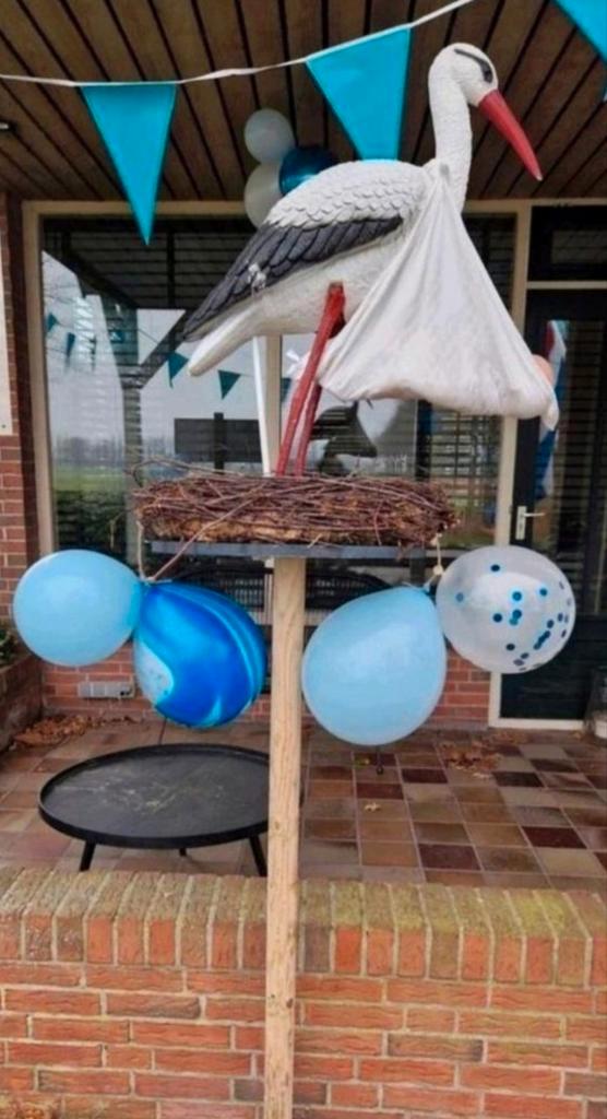 Geboorte ooievaar op nest (te huur), Kinderen en Baby's, Kraamcadeaus en Geboorteborden, Zo goed als nieuw, Geboortebord, Ophalen