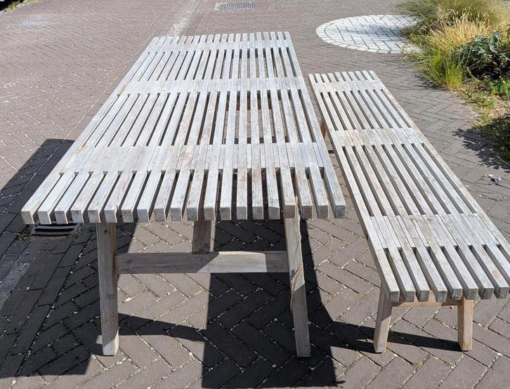 Vintage IKEA tuintafel met bank - inklapbaar, Tuin en Terras, Picknicktafels, Gebruikt, Rechthoekig, Hout, Inklapbaar, Ophalen
