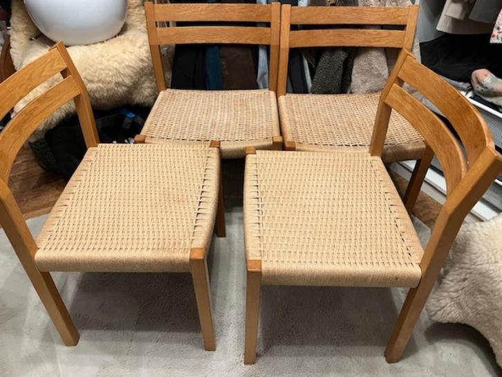 vintage design Vier Niels O Moller stoelen Model 401 Denmark, Huis en Inrichting, Stoelen, Gebruikt, Vier, Hout, Overige materialen
