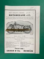 Motobécan Motorcycle Advertentie 1931 FRA/NL (Origineel), Verzamelen, Ophalen of Verzenden, 1920 tot 1940, Nederland, Knipsel(s)