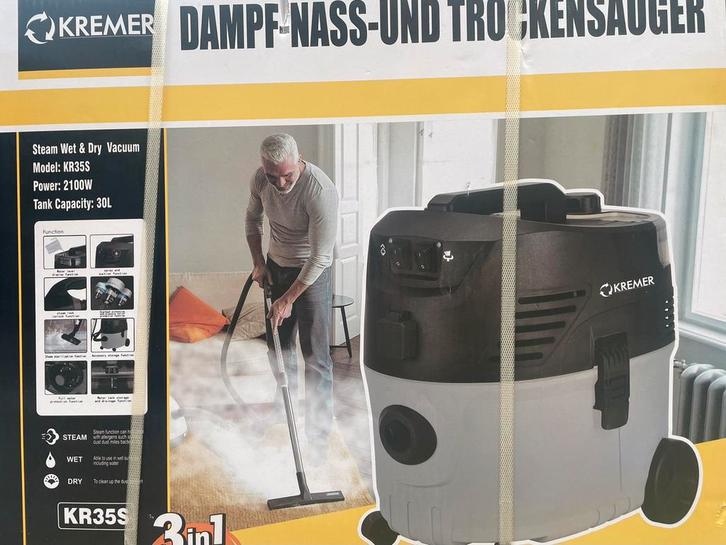 Kremer KR35S - Stoomreiniger - Stofzuiger - 30 liter - 3in1, Doe-het-zelf en Verbouw, Reinigingsmachines, Zo goed als nieuw, Ophalen of Verzenden