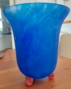 Vintage jaren 90 blauwe vaas, Ophalen, Gebruikt, Blauw, Glas