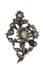 Tak diamanten bloem antieke hanger broche 14k goud zilver, Ophalen of Verzenden, Goud, Hanger, Met edelsteen