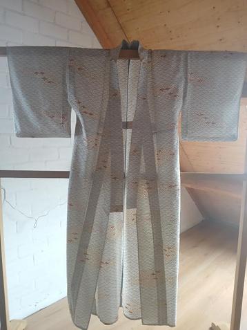 Traditionele Japanse Kimono hitoe ougi white blue beschikbaar voor biedingen