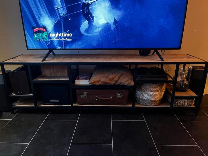 TV-kast tv meubel staal en bamboe hout, Huis en Inrichting, Kasten | Televisiemeubels, Gebruikt, Minder dan 100 cm, 150 tot 200 cm