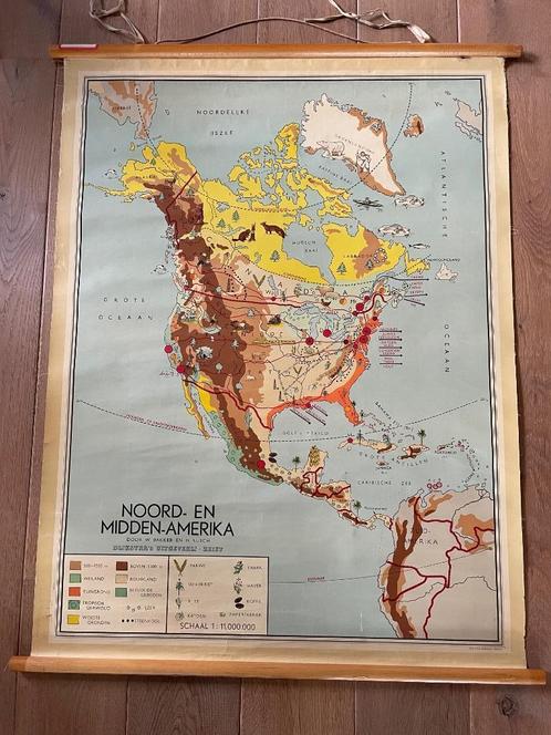 Vintage schoolkaart Noord- en midden Amerika, Antiek en Kunst, Antiek | Schoolplaten, Aardrijkskunde, Ophalen