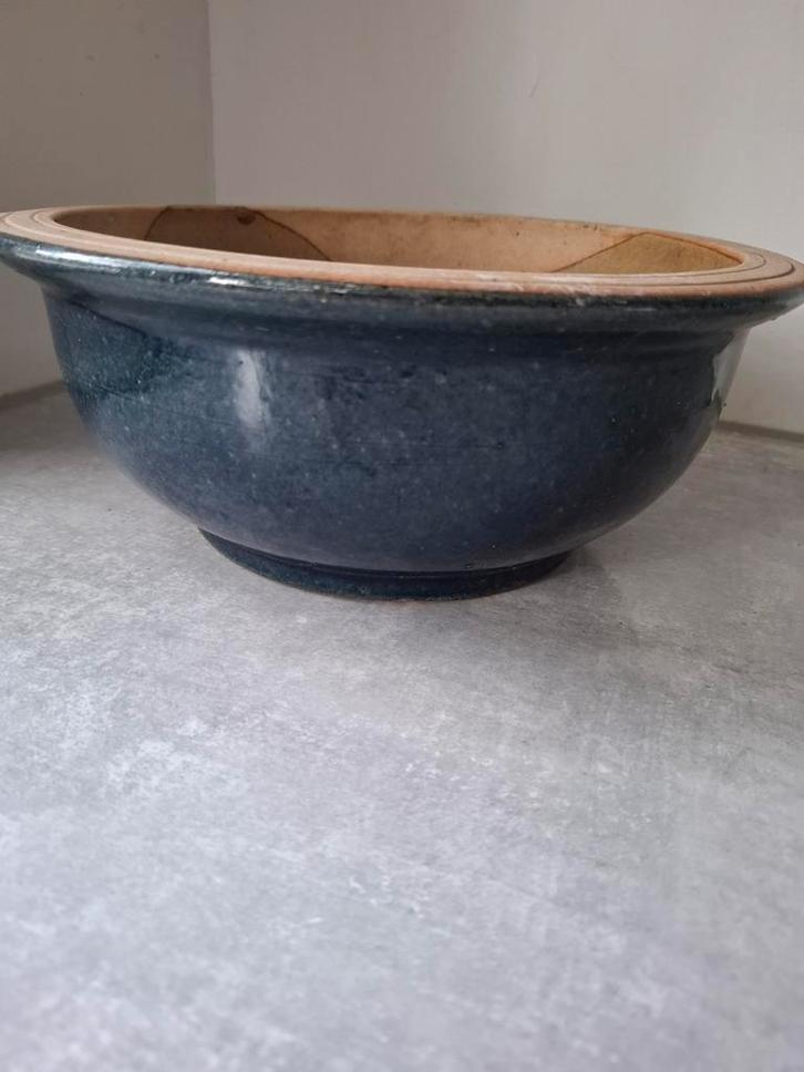 Blauw geglazuurde bloempot, schaal, plantenbak, Tuin en Terras, Bloempotten, Zo goed als nieuw, Aardewerk, Minder dan 40 cm, Minder dan 25 cm