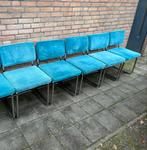 5 Ribstof Stoelen met Chome Buisframe, Huis en Inrichting, Stoelen, Ophalen, Gebruikt, Blauw, Metaal