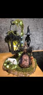 Uniek decoratie stuk Heksentafreel op houten boomschijf, Ophalen of Verzenden, Nieuw, Versiering, Halloween of Griezel