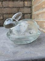Vintage Liggend Haasje van Glas - Voorraadpot of botervloot, Antiek en Kunst, Antiek | Glas en Kristal, Ophalen of Verzenden