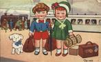 Stoom trein - Perron - kinderen - hondje - oud uit 1934, Gelopen, Kinderen, Ophalen of Verzenden, 1920 tot 1940