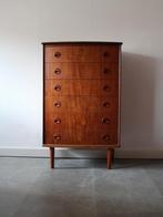 Vintage Deense ladekast in teak, Ophalen, 5 laden of meer, 100 tot 150 cm, 50 tot 100 cm