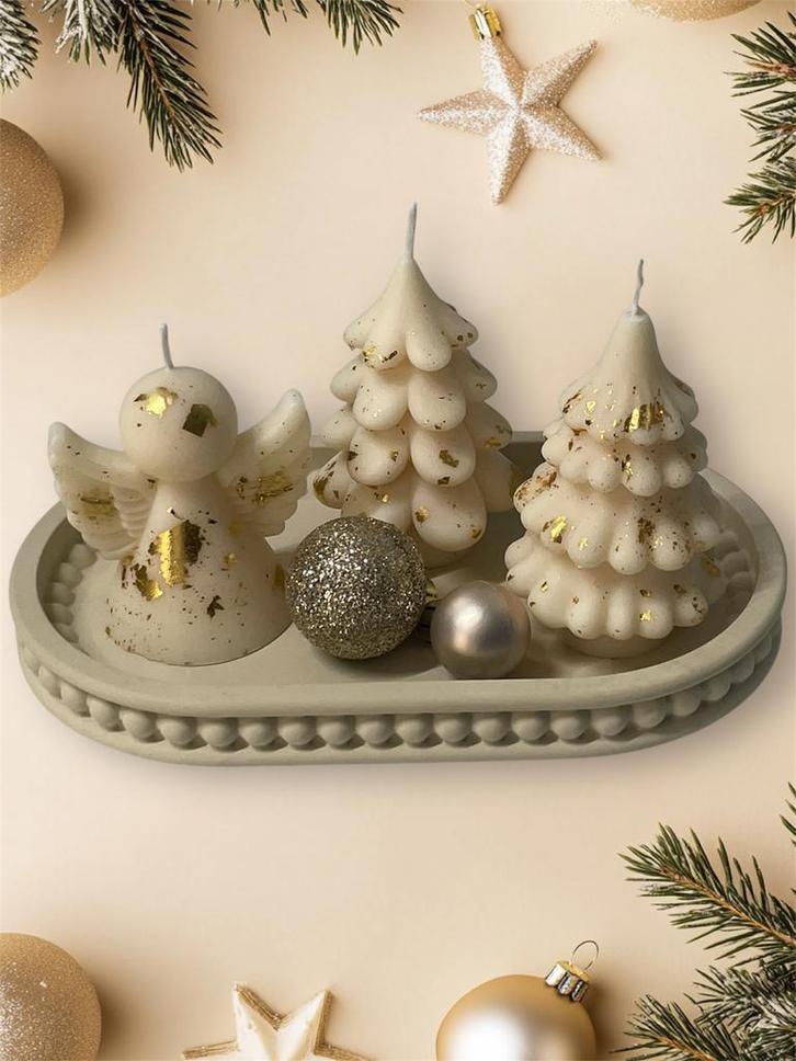 Kerst Cadeau Set Gold, Huis en Inrichting, Woonaccessoires | Kandelaars en Kaarsen, Nieuw, Kaars, Minder dan 25 cm, Overige materialen