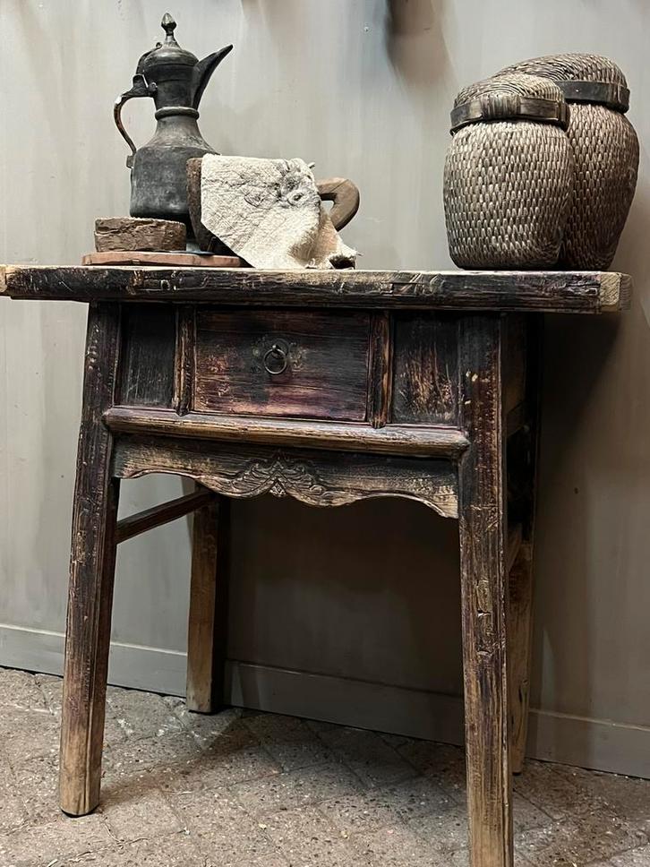 Chinese elmwood sidetable haltafel wandtafel met lade, Huis en Inrichting, Tafels | Sidetables, Zo goed als nieuw, 25 tot 50 cm