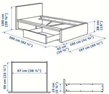 IKEA Malm bed (90x200) met lattenbodem en 2 bedlades - afbeelding 2