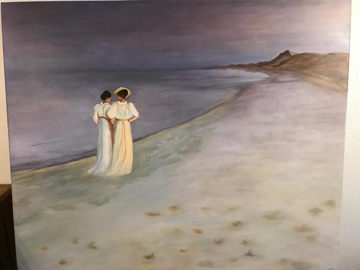 Olieverfschilderij, Vrouwen bij de zee, Antiek en Kunst, Kunst | Schilderijen | Klassiek, Ophalen of Verzenden