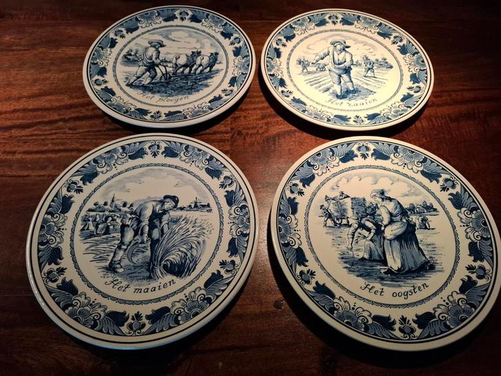 Delfts Blauw Borden - De Vier Jaargetijden, Antiek en Kunst, Antiek | Wandborden en Tegels, Ophalen