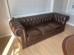 Chesterfield bruin leren 3 zits bank in topstaat, Ophalen of Verzenden