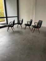 4 vintage stoelen A A patijn jaren 50 zwart leder, Huis en Inrichting, Ophalen, Twee, ., Zo goed als nieuw