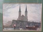 Reculver towers mooie antieke ingelijste prent uit Engeland., Antiek en Kunst, Ophalen of Verzenden
