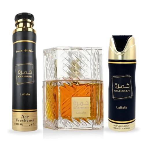 Lattafa - Khamrah Gift Set, Sieraden, Tassen en Uiterlijk, Uiterlijk | Parfum, Nieuw, Ophalen of Verzenden