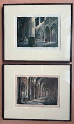 Twee fraaie gravures van kerkinterieurs / praalgraven, Antiek en Kunst, Ophalen of Verzenden