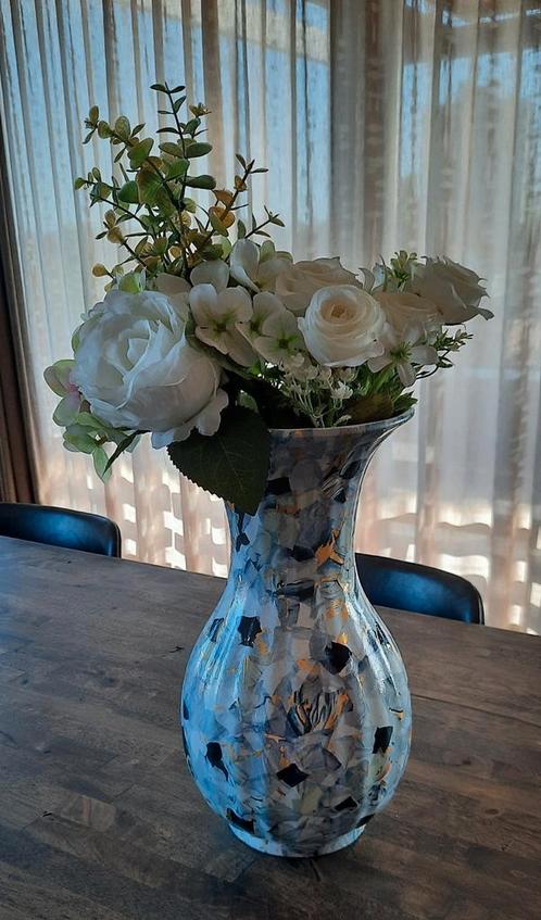 Vaas. Decoupage. Marmerlook, Huis en Inrichting, Woonaccessoires | Vazen, Nieuw, Minder dan 50 cm, Glas, Ophalen of Verzenden