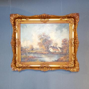 Vintage waterrijk landschap met boerderij In Lodewijk XVI  l beschikbaar voor biedingen