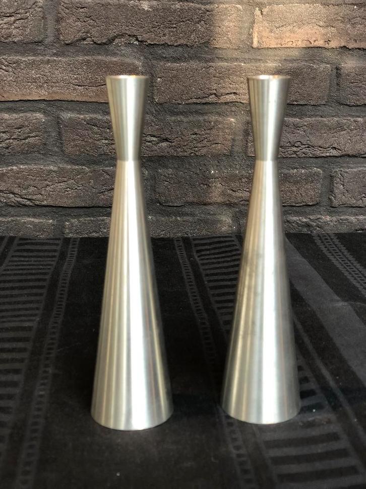 Mooie set van 2 identieke RVS vaasjes, Antiek en Kunst, Antiek | Tin, Ophalen