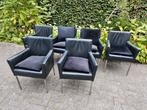 6 Zwarte Leren Eetkamerstoelen, Huis en Inrichting, Stoelen, Ophalen, Gebruikt, Zwart, Metaal