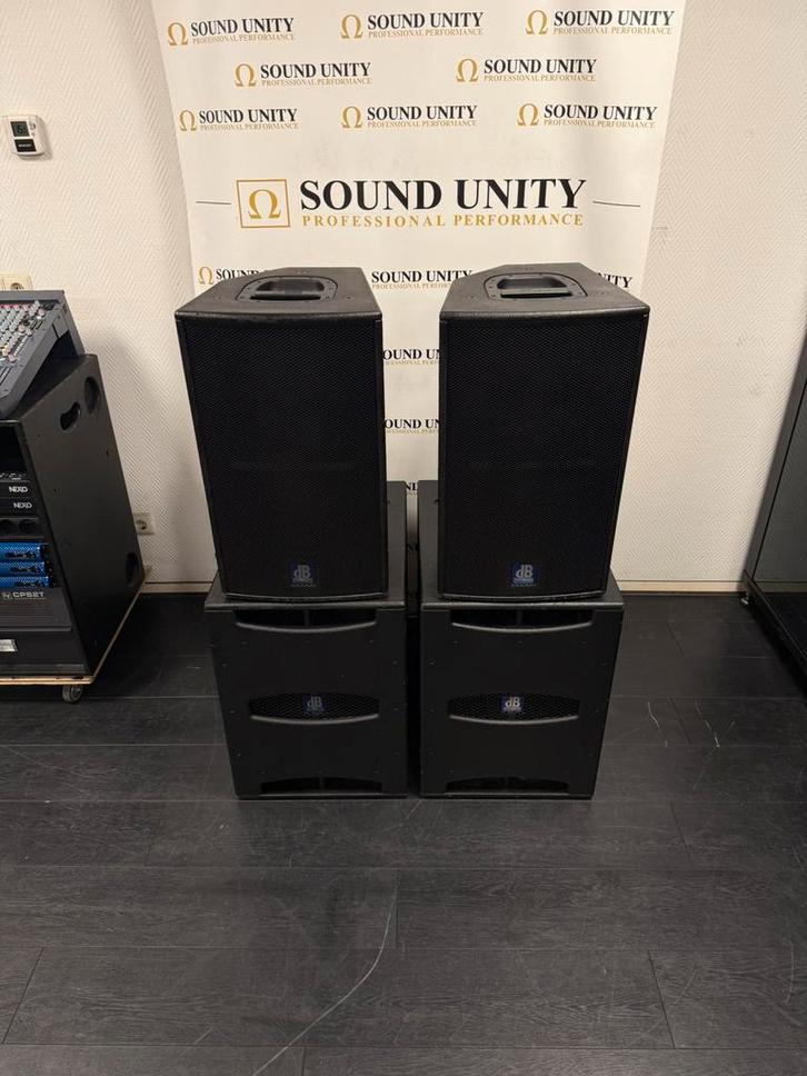 dB Technologies Flexsys F12 / SUB15D actieve PA set (RCF), Audio, Tv en Foto, Luidsprekers, Zo goed als nieuw, 120 watt of meer
