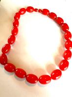 Art Deco fel rode ovale dikke bakeliet kralen ketting, Verzenden, Overige materialen, Ketting