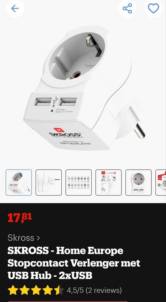 Wereldstekker met USB Hub - Skross, Computers en Software, Labelprinters, Nieuw, Ophalen of Verzenden