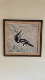 Schilderij: Twee Eksters in de sneeuw, Antiek en Kunst, Ophalen of Verzenden