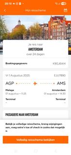 2 tickets ter overname Malaga-Amsterdam 1 aug, Twee personen, Vliegtuig, Met bestemming of datum