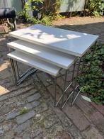 3 bijzettafels Nest tafeltjes Bruynzeel Brabantia MIMI set, Minder dan 55 cm, Gebruikt, Sixties Vintage, Rechthoekig