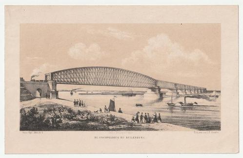 Spoorwegbrug bij Kuilenburg Culemborg oude litho / steendruk, Verzamelen, Foto's en Prenten, Gebruikt, Prent, Overige onderwerpen