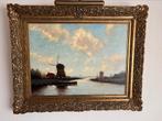 Schilderij landschap molens gesigneerd J. Martin, Antiek en Kunst, Ophalen