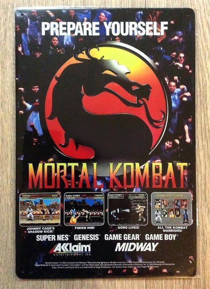 MORTAL KOMBAT METALEN Wandbord retro arcade poster, Spelcomputers en Games, Games | Overige, Nieuw, Vechten, 1 speler, Vanaf 3 jaar