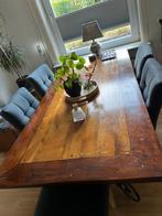 Tafel set eet/salon/bijzet tafel gietijzer onderstel, Huis en Inrichting, Tafels | Eettafels, Ophalen, Overige materialen, 200 cm of meer